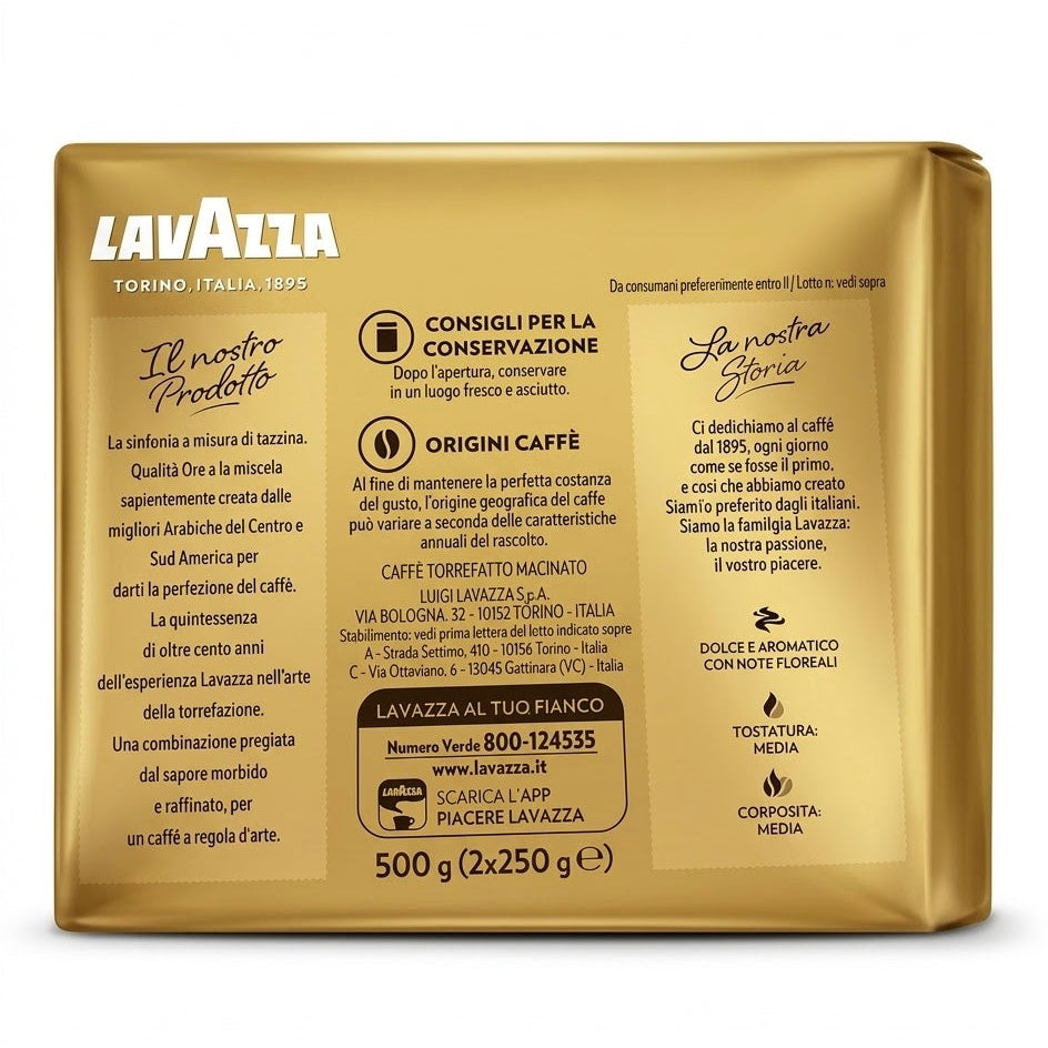 Lavazza Qualità Oro Ground Coffee Intensity 5,  2x250g Pack