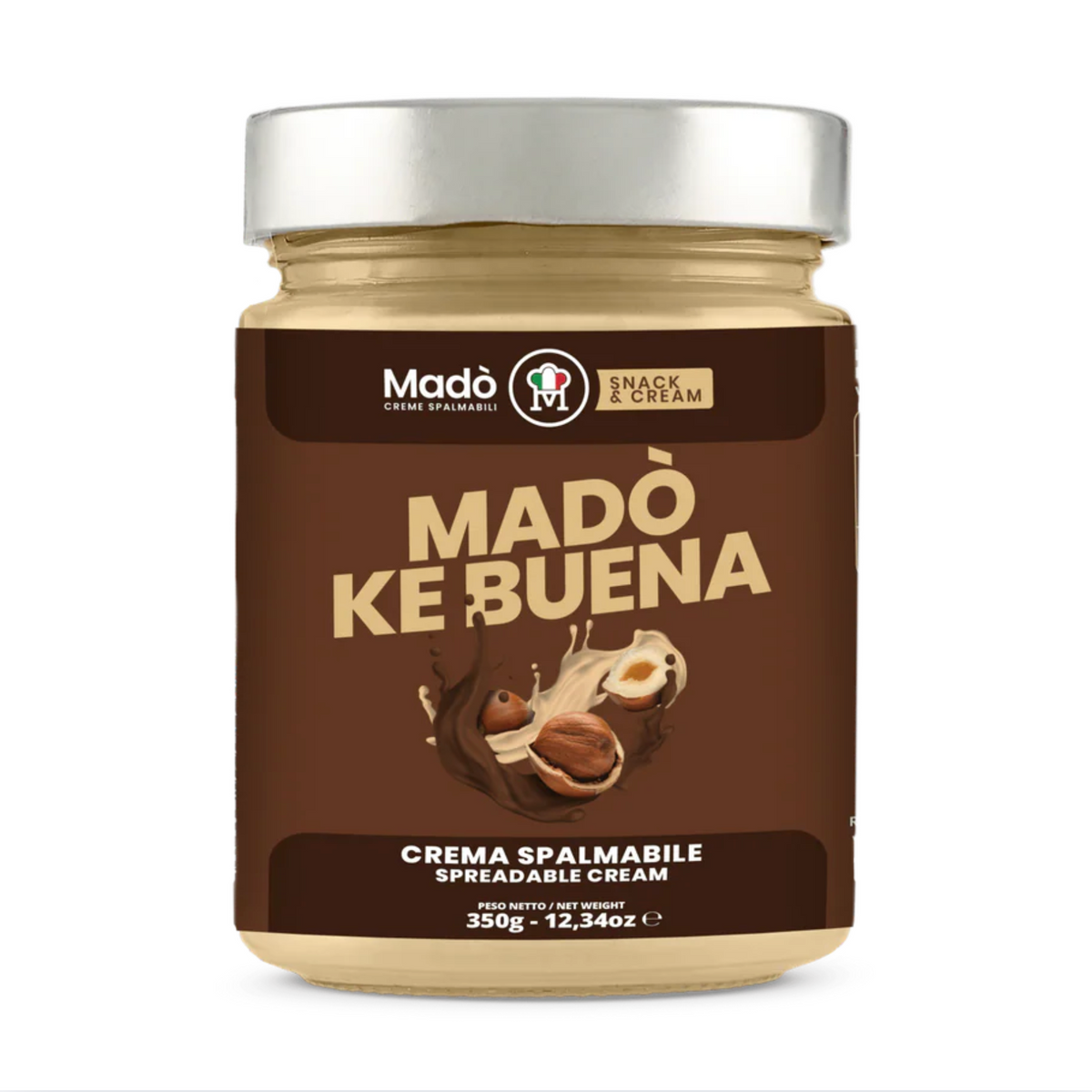 Jar of Mado Ke Buena spreadable cream with a brown label and silver lid.