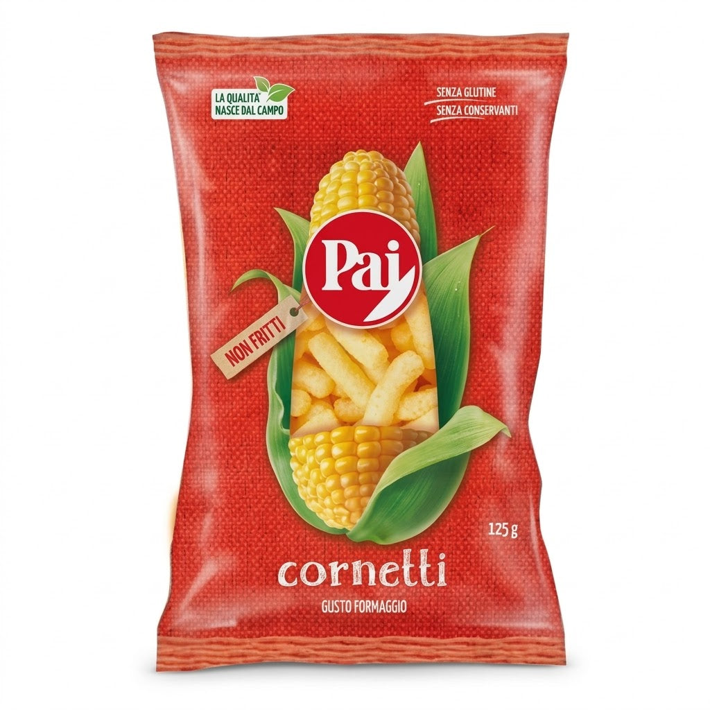Pai Cornetti Cheese Flavored Corn Snacks 125g – Baked Italy