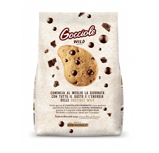 Pavesi Gocciole Wild – Italian Whole Grain Cookies with Dark Chocolate Drops 350g